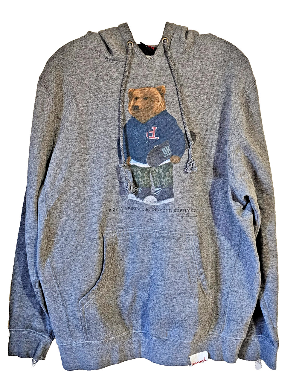 Diamond Supply Co Grizzly Bear Hoodie Mens XL Gray Skate Streetwear Distressed